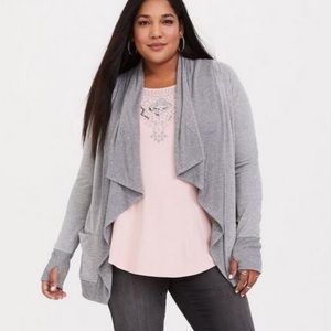 Torrid Plus Size 1X Grey Draped French Terry Open Front Lightweight Cardigan